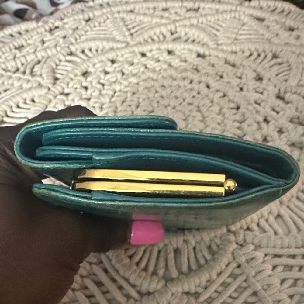 Miu Miu Teal Crocodile-Embossed Wallet - Picture 6 of 16